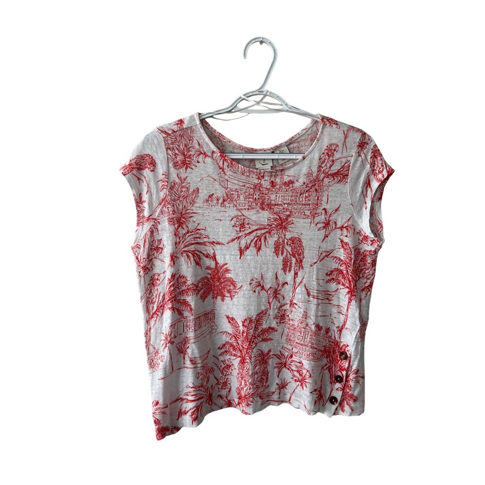 Joie 100% Linen Short Sleeve Vacation Themed Tropical Blouse Top Women Sze Small